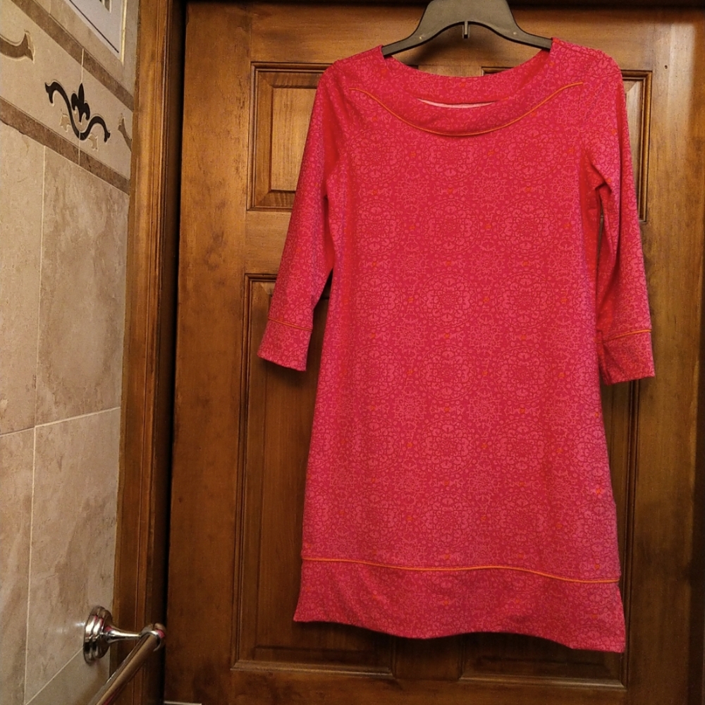 Lands' End Fuchsia patterned w/orange accent coverup dress